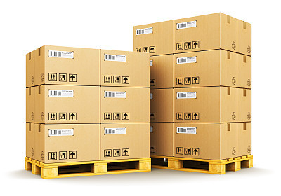 Cardboard boxes on shipping pallets