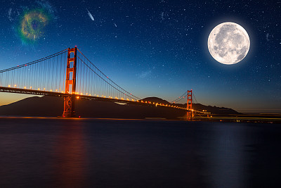 Golden Gate Bridge in San Francisco CA night full moon