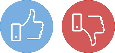 Like and dislike icons set. Thumbs up and thumbs down. Modern vector round thin line icons isolated on white background