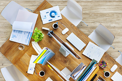 Contemporary Office Table with Equipments and Chairs