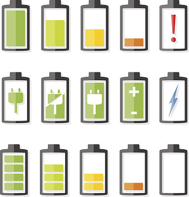 Set of simple battery charging icons