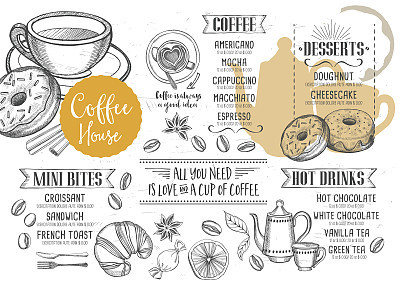 Coffee cafe menu, template design.
