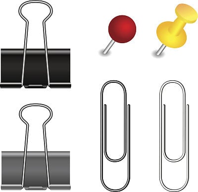 Pushpin, binder and paper clip set