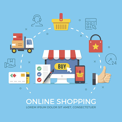 Online shopping, ecommerce. Flat design graphic elements, signs, symbols, concepts, line icons set. Premium quality. Modern vector illustration