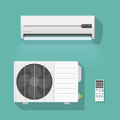Air conditioner units vector set isolated on green color background