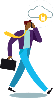 Concept of businessman calling and data security of cloud