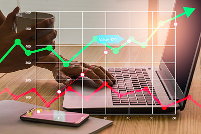 Stock market or forex trading graph and candlestick chart suitable for financial investment concept. Economy trends background for business idea and all art work design. Abstract finance background.