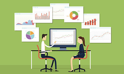 Vector business people on marketing graph
