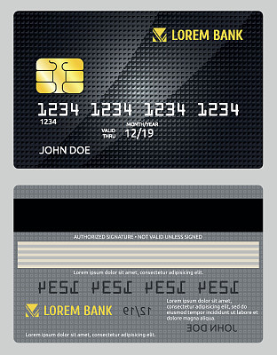 Detailed glossy vector credit card isolated on gray background