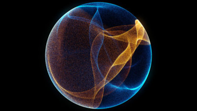 Abstract background 3d digital wave of glowing particles and wireframe. Explosion of glowing particles. Futuristic technology style background.