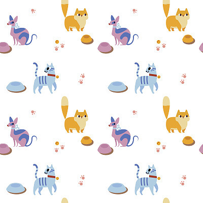 Unusual seamless pattern with cute cartoon cats.