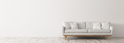 Modern interior with white sofa panorama 3d render