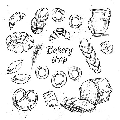 Hand drawn vintage vector illustration - Bakery shop.
