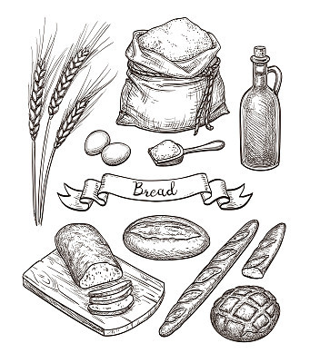 Ingredients and bread set.