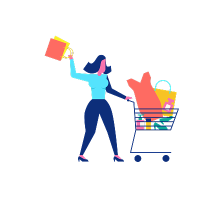 Woohoo Shopping Character with woman accessories in trolley