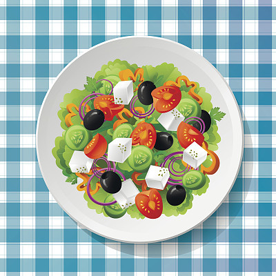 Greek vegetable salad tomatoes fresh feta cheese vector illustration
