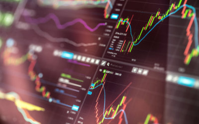 Financial trading chart at digital display