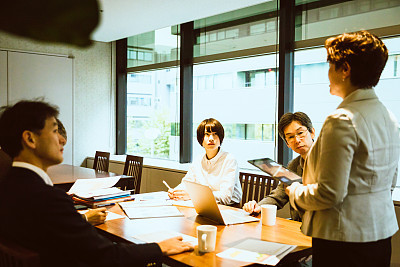 Meeting held in an open office