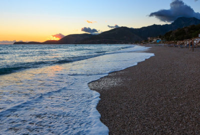 Sea sunset on Borsh beach, Albania.