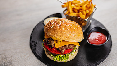 Burger with french fries