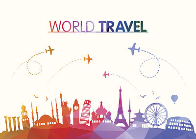 World Travel and Famous Landmarks Polygonal Concept