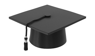 Black graduation cap on white