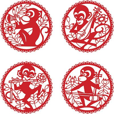 Playing monkey(Chinese traditional paper-cut art)