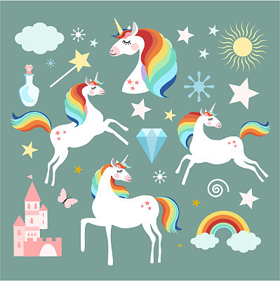 Unicorn fairy magic elements collection