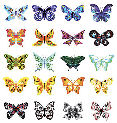 Set of colorful butterflies
