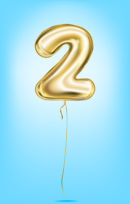 high quality image of gold balloons digit 2 two
