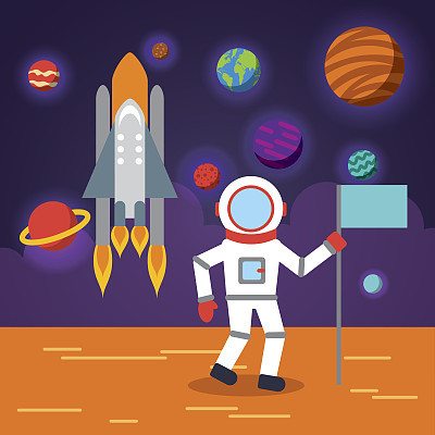 astronaut solar system flat