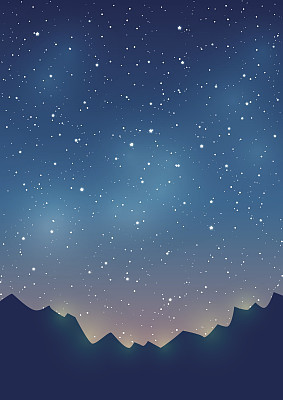 Mountains silhouettes on starry sky background