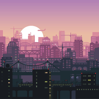Houses in sunset