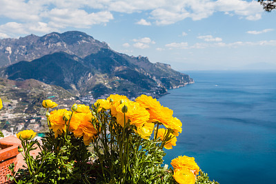 Stunning View on Amalfi Coast from Ravello Town, Italy