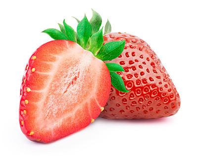 Strawberries with leaves isolated on white