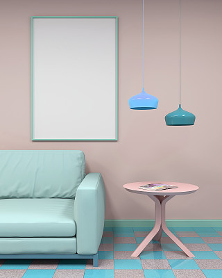interior mockup framed poster 3d rendering