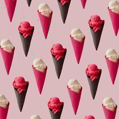 Colorful ice cream pattern on pink pastel background. Summer creative concept.