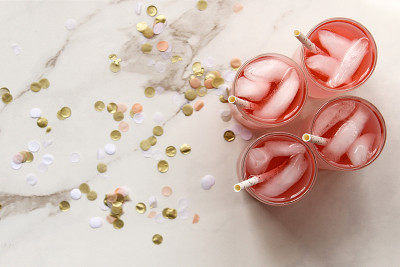 Pink drinks and confetti