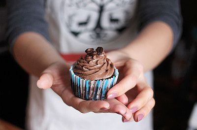 Chocolate cupcake with coffee beans