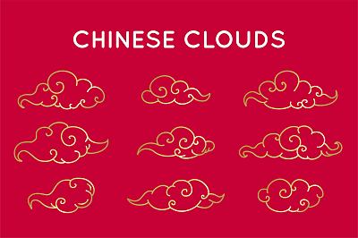 Asian style, Chinese clouds set vector