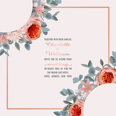 wedding invitation with eucalyptus and flowers