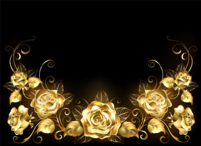Black background with gold roses