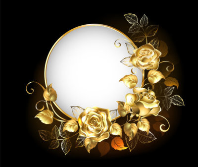 Round banner with gold roses