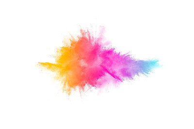 Colorful powder explosion on white background.Pastel color dust particle splashing.
