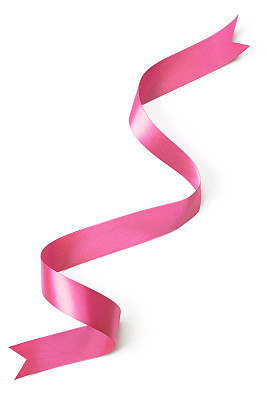 Pink Curly Ribbon, Fancy Ends, on Pure White Background