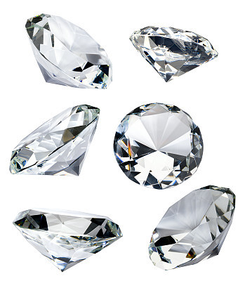 Six Faceted Diamonds Isolated on White with Clipping Path