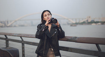 Lady photographer outdoors