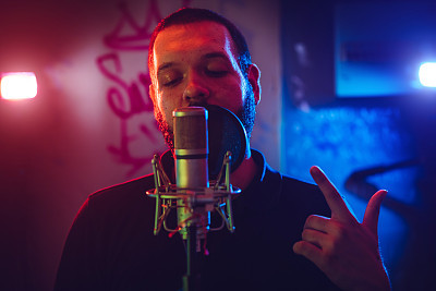 Rap musician in studio