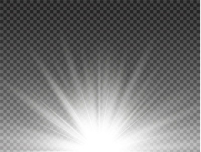White glowing light burst explosion on transparent background. Vector illustration light effect decoration with ray. Bright star. Translucent shine sun, bright flare. Center vibrant flash