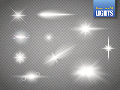 Glowing lights effect, flare, explosion and stars. Special effect isolated